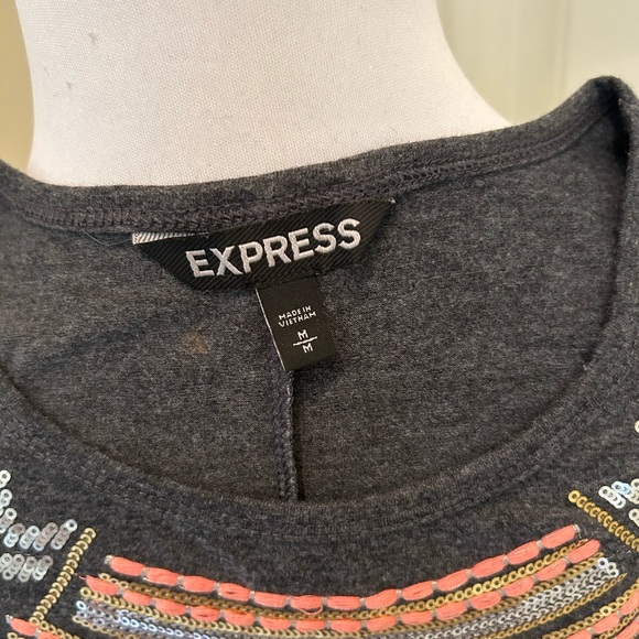 Nwt Express dark gray knit maxi dress with sequin, embroidered neck details - Picture 4 of 4